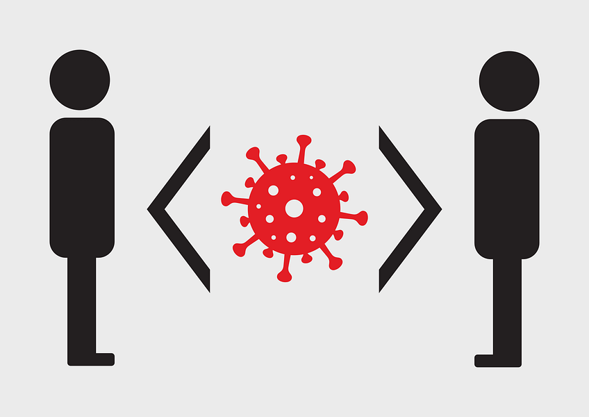 Immagine raffigurante due figure umane e in mezzo il coronavirus